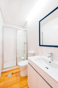 La salle de bains est pourvue d'un lavabo, de toilettes et d'un miroir. dans l'établissement The Mosaics Studio @ Porto Centre w/ Balcony, à Porto