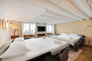 um quarto com duas camas e uma televisão em MyKeypers - Deluxe Flat 6P - St Germain des Près Café de FLORE em Paris