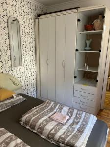 una camera con un letto e un grande armadio bianco di Jelena a Novi Sad