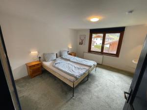 um quarto com uma cama e uma janela em Backyard Mountain em Mayrhofen