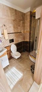 a bathroom with a toilet and a sink and a shower at WİND HOTEL in Sakarya