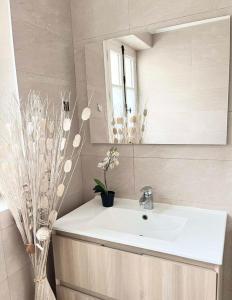 une salle de bain avec un lavabo et un miroir dans l'établissement PERGO, à Paris