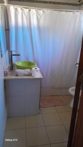 a bathroom with a shower with a sink and a toilet at Casa quinta con pileta in Santa Rosa