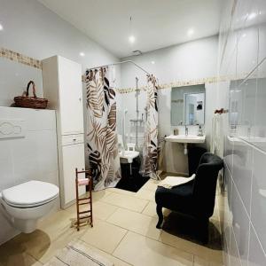 a bathroom with a toilet and a sink at LE FIGUIER in Cabestany