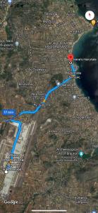 a map with a blue and red trail at sunmer apartment 1minute from sea, 15 min from the airport ARTEMIS CITY CENTER in Artemida