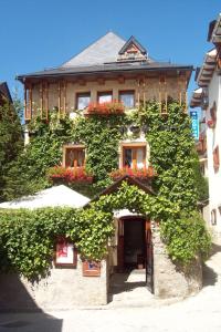 un edificio cubierto de hiedra verde con flores. en Hotel Casa Socotor, en Sallent de Gállego