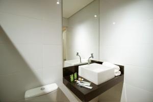 ein Bad mit einem Waschbecken und einem WC in der Unterkunft SP Jundiaí Hotel in Jundiaí