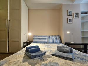 een slaapkamer met een bed met 2 kussens erop bij Vado al teatro monolocale in centro per 2 in Ancona