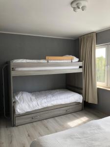 two bunk beds in a bedroom with a window at Enjoyvilla@sea in Ostend