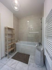 een badkamer met een bad en een glazen douche bij Magnifique appartement T4 in Bordeaux