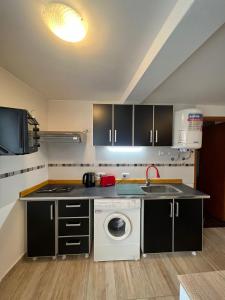 a kitchen with a sink and a washing machine at Ushuaia_aparts Depto 1 in Ushuaia