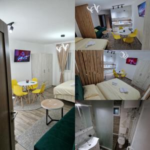 eine Collage mit Fotos eines Hotelzimmers in der Unterkunft Golijski Biseri in Novi Pazar