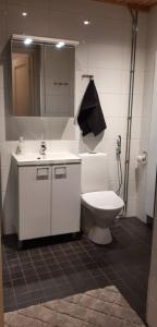 Un baño blanco con inodoro y lavabo. en Pikiruukin helmi, en Kokkola 1 foto más