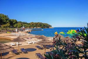 - une plage avec des chaises et des parasols et l'océan dans l'établissement Apartment in Porec/Istrien 38386, à Poreč