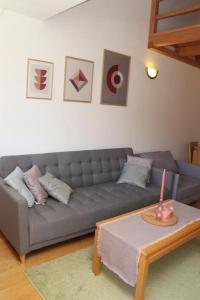 - un salon avec un canapé gris et une table dans l'établissement Aparthotel Vučko 413 Nina, à Jahorina