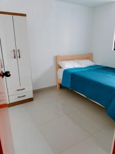 1 dormitorio con 1 cama y armario en Airbnb Paracas Inn, en Pisco