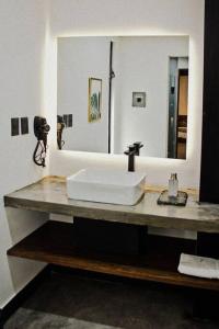 a bathroom with a sink and a large mirror at Loft níquel en excelente ubicación! in San Luis Potosí +6 photos