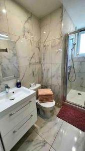 a bathroom with a sink and a toilet and a shower at Bel appartement à Villemomble in Villemomble