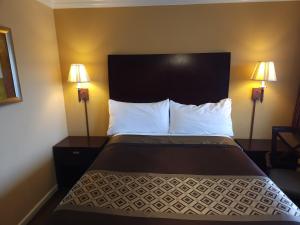 1 cama en una habitación de hotel con 2 lámparas en Galaxie Motel en Philomath