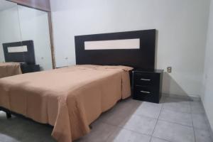 a bedroom with a large bed and a mirror at Departamento Planta Baja para 6 in Tampico