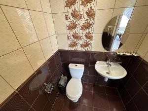 bagno con servizi igienici e lavandino di Hotel Cisar a Lviv