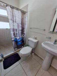 a bathroom with a toilet and a sink at Palmeira71, acogedora Casa en Privada de ValleAlto in Bellavista