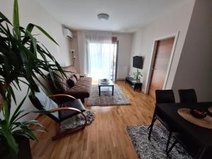 - un salon avec un canapé et une table dans l'établissement Apartman Bedem, à Čačak