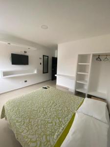 1 dormitorio con 1 cama y TV de pantalla plana en Hotel Los Paisas, en Mitú