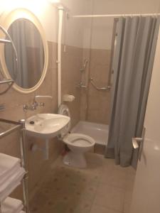 y baño con aseo, lavabo y espejo. en Apartments by the sea Drace, Peljesac - 14019, en Janjina