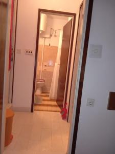 pasillo que conduce a un baño con aseo en Apartments by the sea Drace, Peljesac - 14019, en Janjina