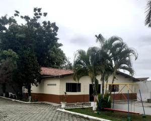 a house with a palm tree in front of it at CHÁCARA PARA ROMEIROS- próximo ao santuário de nossa senhora in Roseira +29 photos