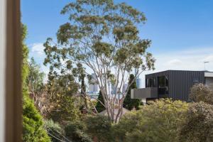 a tree in front of a black house at Boutique Stays - Ace's Place in Melbourne