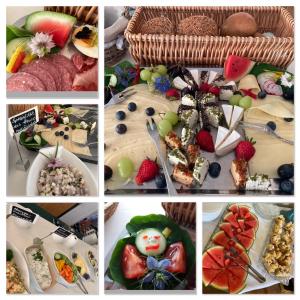 un collage d’images de différents types de denrées alimentaires dans l'établissement Hotel/Pension Bradhering, à Ahrenshoop