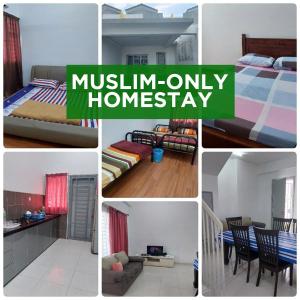 eine Collage mit Fotos eines Hotelzimmers in der Unterkunft Hud Hud Homestay in Bandar Puncak Alam
