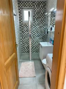 ein Badezimmer mit einem WC, einem Waschbecken und einer Waschmaschine in der Unterkunft Villa GECKO in Medulin