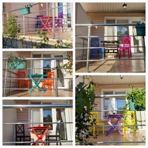 4 Bilder von Tisch und Stühlen auf einem Balkon in der Unterkunft agva temmuz otel in Sile