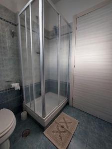 y baño con ducha y aseo. en Casa Vacanze Lanuvio Stazione, en Lanuvio