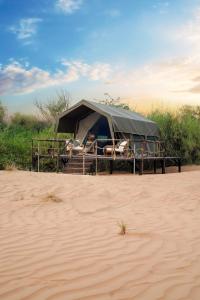 a tent sitting in the middle of the desert at Nujoum Overnight Camp with Signature Desert Safari in Dubai