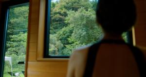 a person looking out of a window at trees at 郷音 ～G.O.A.T～ in Tsuru 