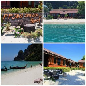 four different pictures of a beach and a resort at Phi Phi Sand Sea View Resort in Phi Phi Islands