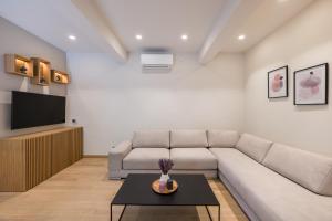 ein Wohnzimmer mit einem Sofa und einem TV in der Unterkunft Amazing Stay in Athen