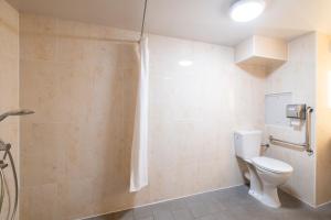 ein Bad mit einem WC und einer Dusche in der Unterkunft B&B HOTEL Lille Seclin in Seclin