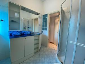 ein Bad mit einem Waschbecken und einer Dusche in der Unterkunft La Spezia 5 terre appartamento - Deluxe in La Spezia
