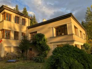 a large white house with a tree in front of it at Vila Bellevue in Jablonec nad Nisou