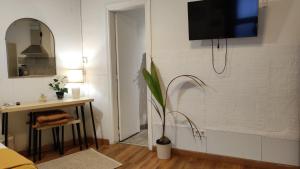 a living room with a tv on a wall at Park Güell estudio in Barcelona