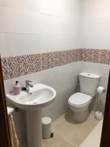 ein Bad mit einem WC und einem Waschbecken in der Unterkunft Alojamiento Mirasierra 2 in Torre del Campo