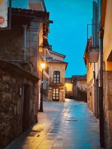 un callejón en una ciudad vieja por la noche en Teresa Caeiro, en Oia