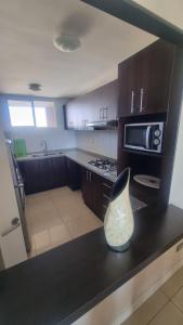 a kitchen with a vase sitting on a counter at Costa Azul la Herradura in Coquimbo