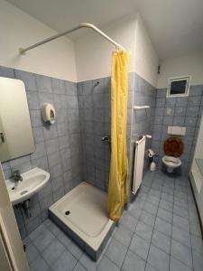 y baño con ducha, lavabo y aseo. en Auberge de jeunesse hyper centre de Neuchâtel, en Neuchâtel