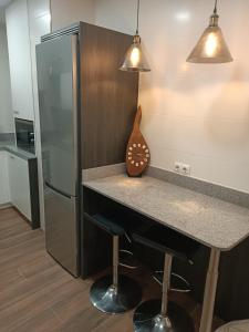 uma cozinha com um balcão e um frigorífico em Casa pepe em Madri